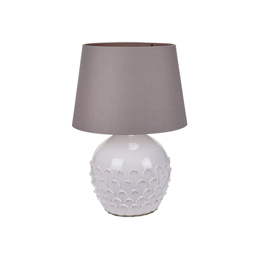 White Leaf Detail Stoneware Table Lamp