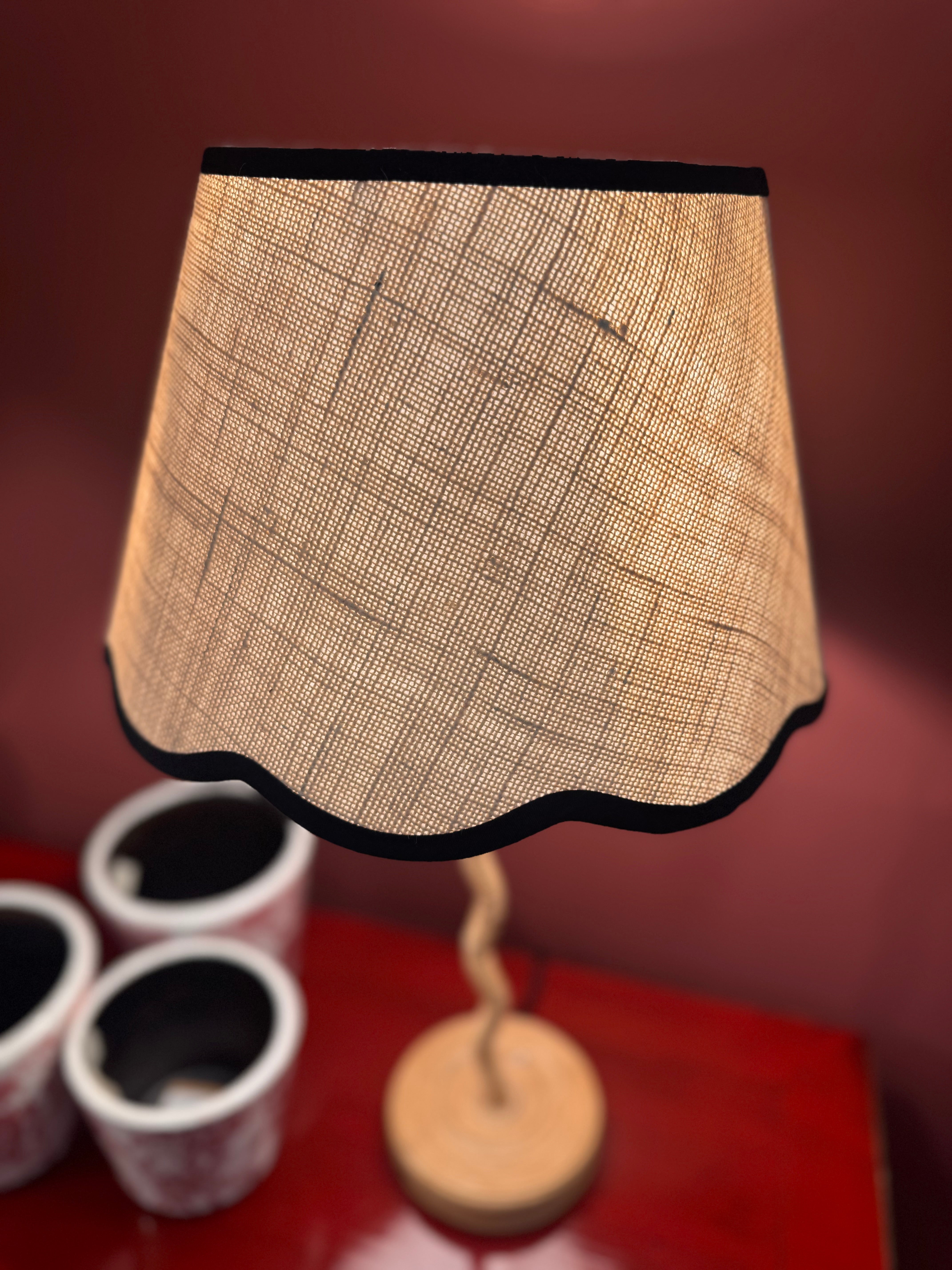 Rattan Wave Table Lamp + Scalloped Edge Shade 30cm