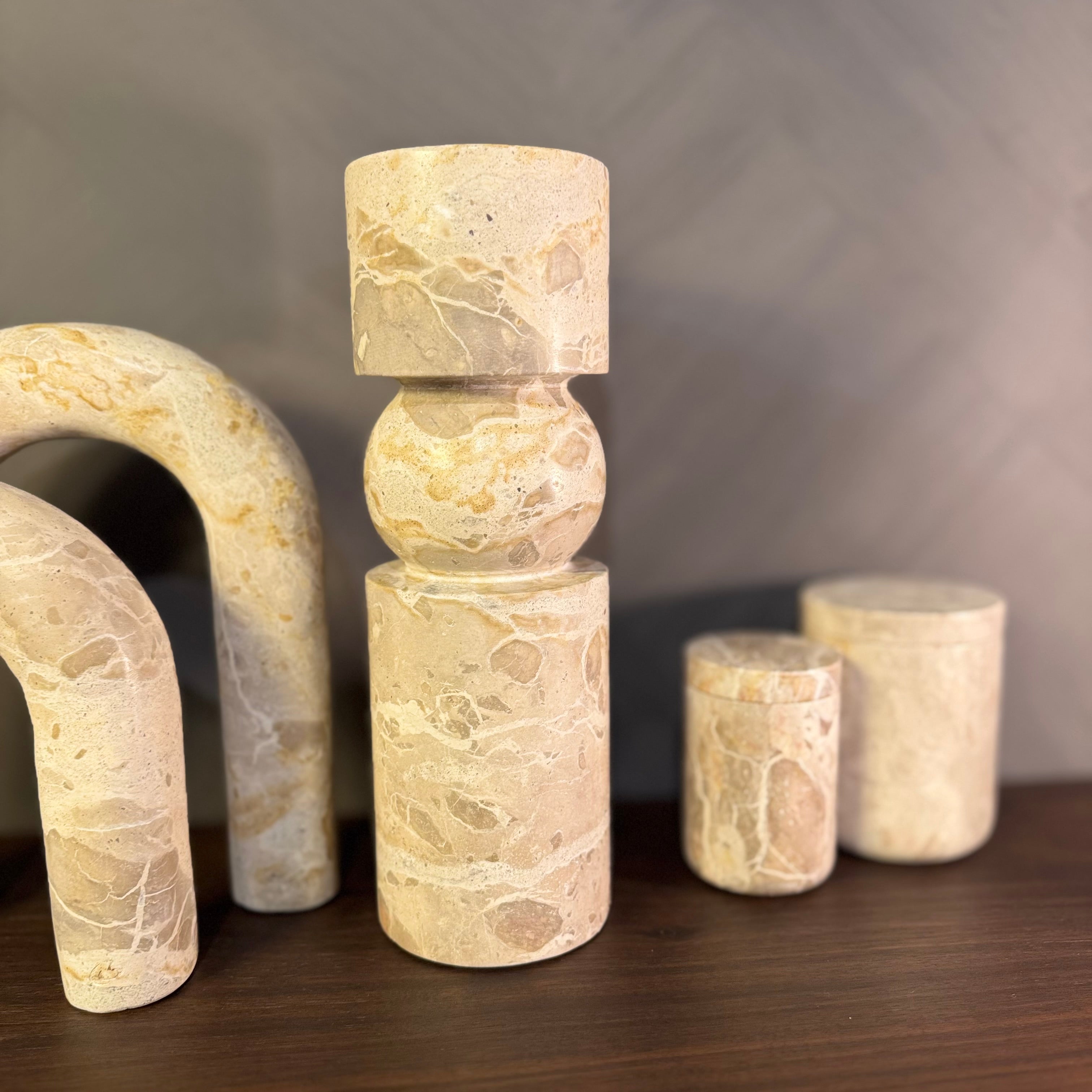 Neptune Marble Linen Candle Stick | Small