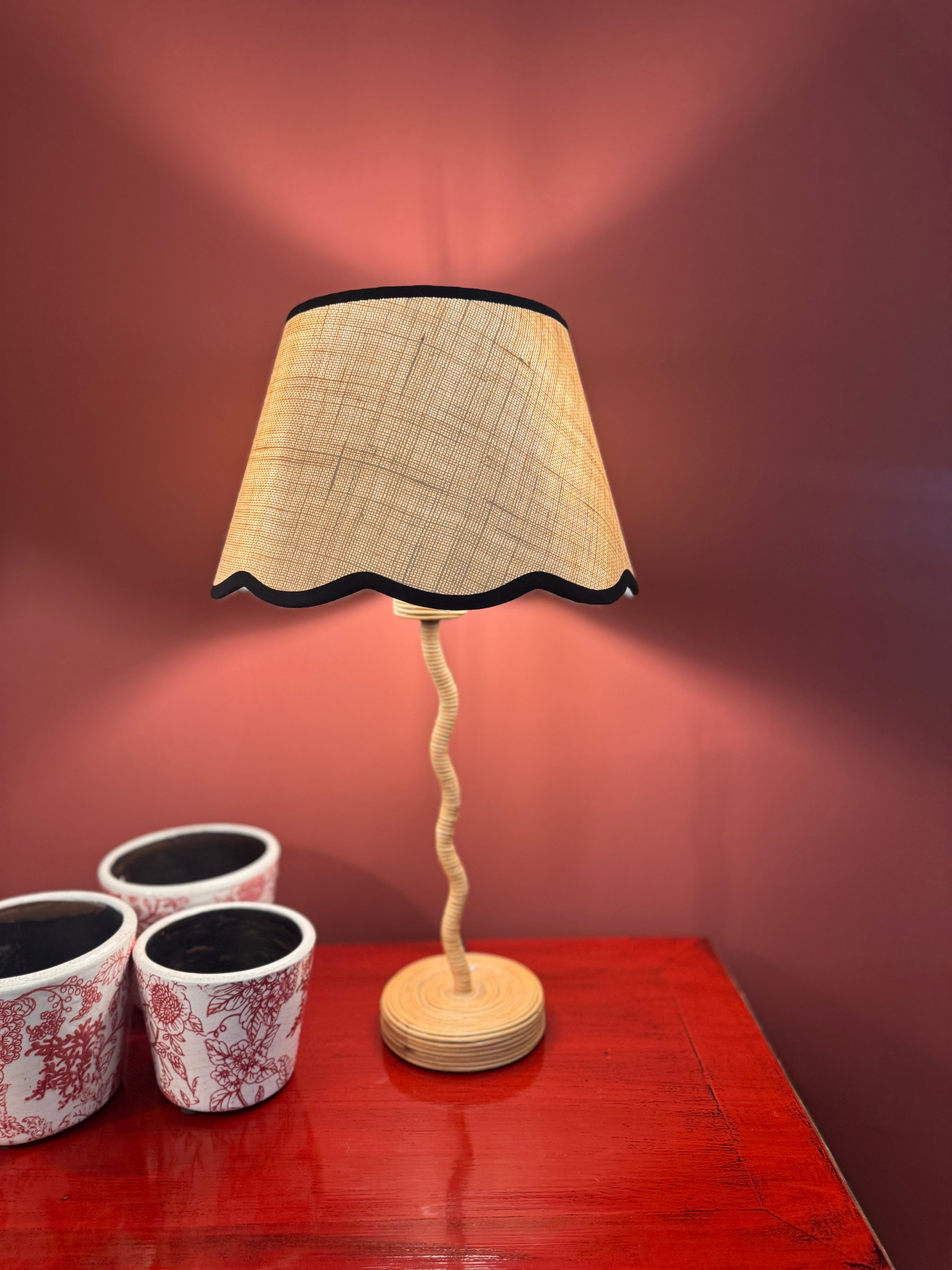Rattan Wave Table Lamp + Scalloped Edge Shade 30cm