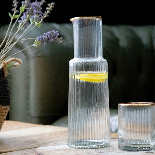 Ribbed Recycled Glass Tumblers with Gold Rim