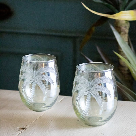 Set of 2 Palm Etched Glasses