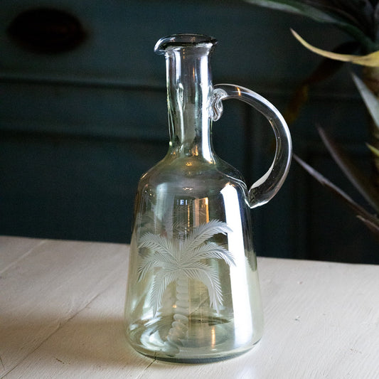 Palm Etched Glass Pitcher