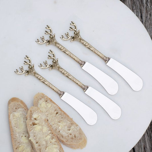 Set of Four Golden Stag Butter Knives