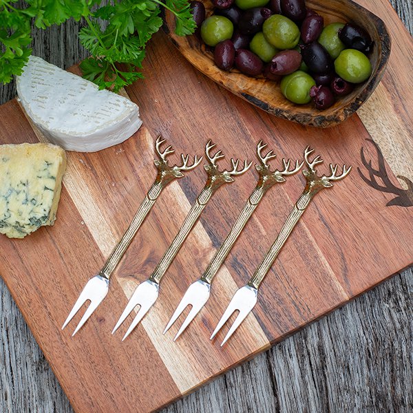 Set of Four Golden Stag Two-Prong Forks