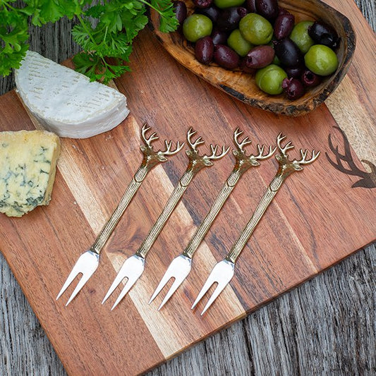 Set of Four Golden Stag Two-Prong Forks