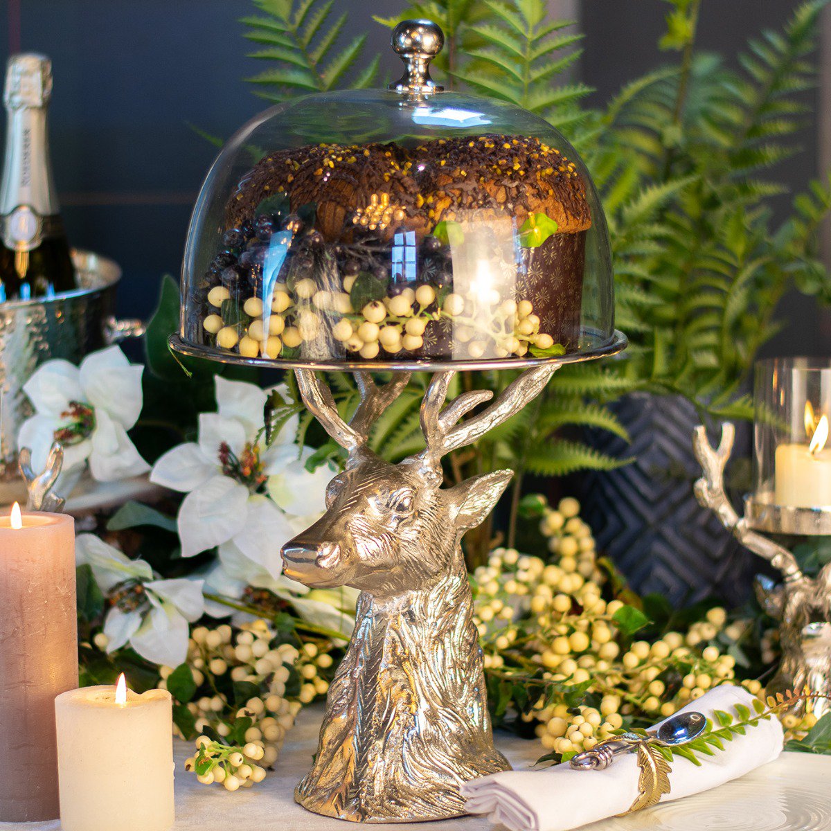 Stag Head Cake Plate and Glass Dome
