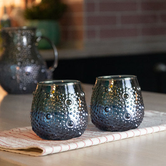 Set of Two Blue Green Ombre Glass Tumblers