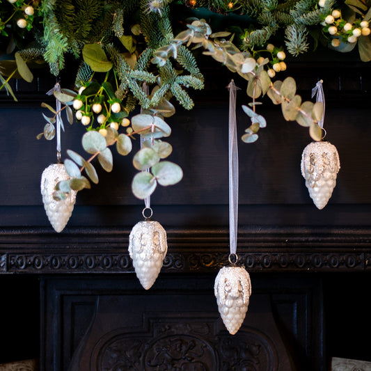 White Acorn Glass Bauble