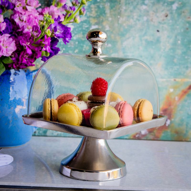 Square Cake Plate and Glass Dome