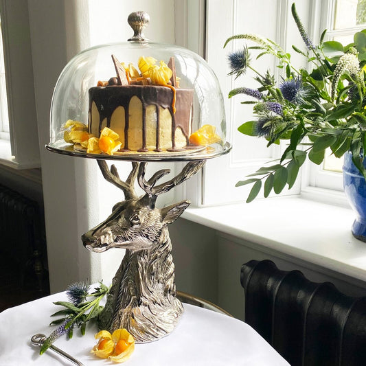 Stag Head Cake Plate and Glass Dome