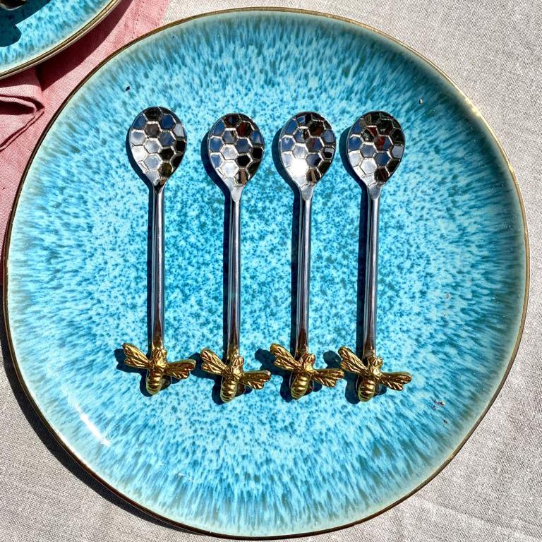 Set of 4 Honeycomb Bee Coffee Spoons