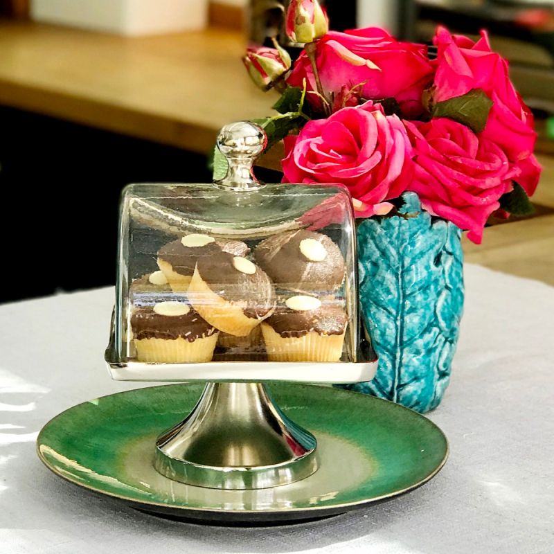 Square Cake Plate and Glass Dome