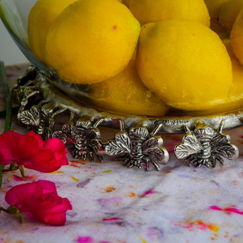 Bee Stand and Glass Bowl Silver