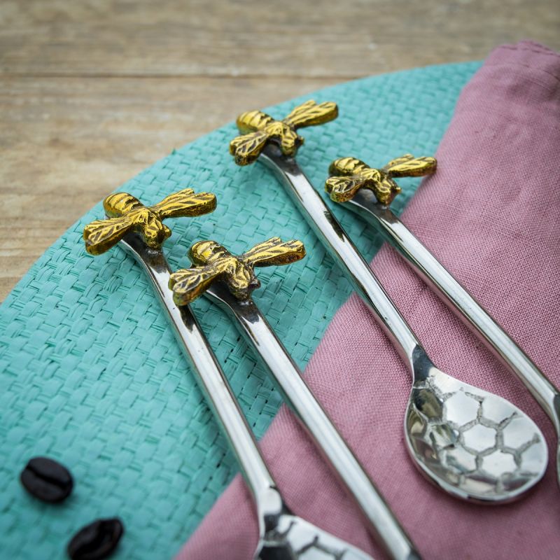 Set of 4 Honeycomb Bee Coffee Spoons