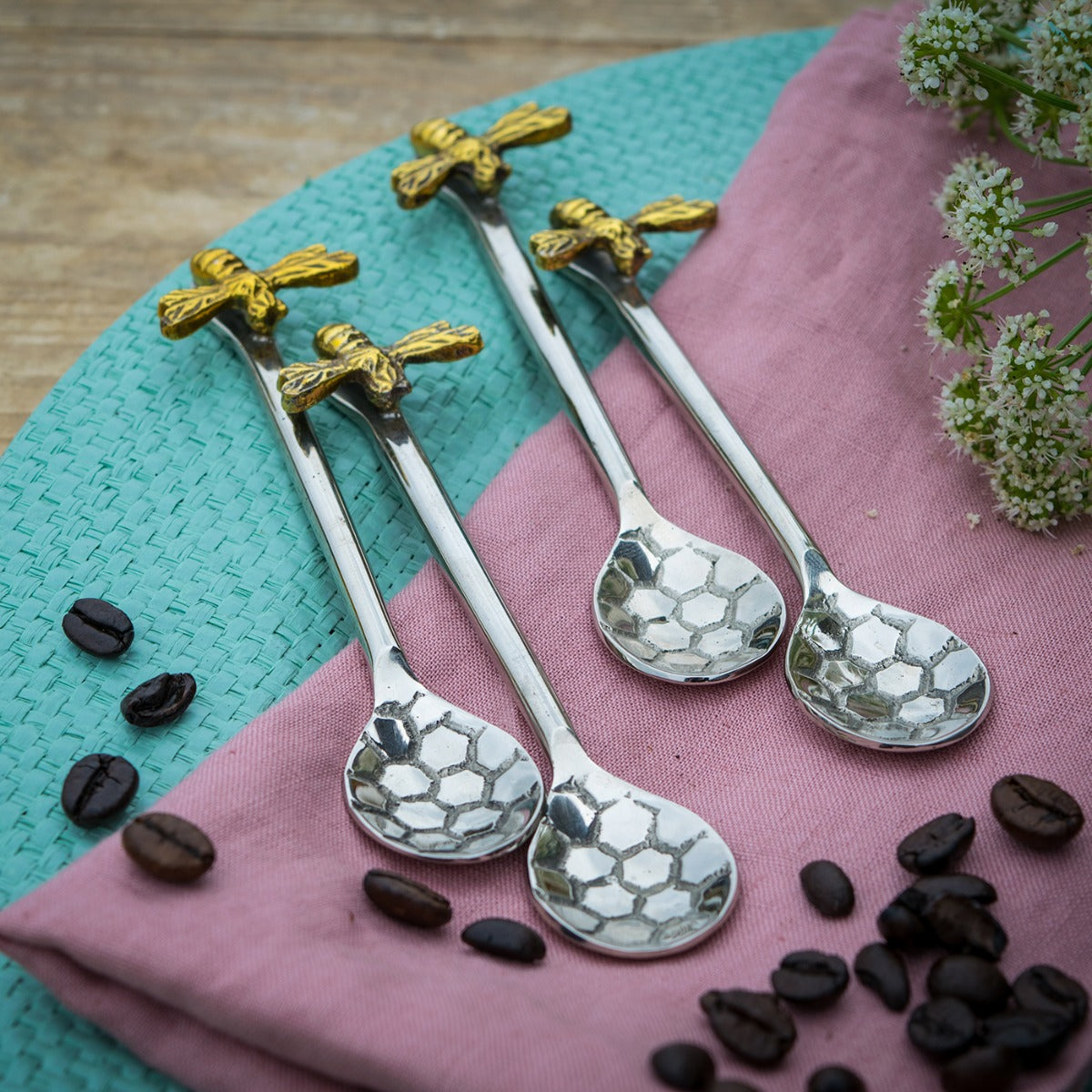 Set of 4 Honeycomb Bee Coffee Spoons