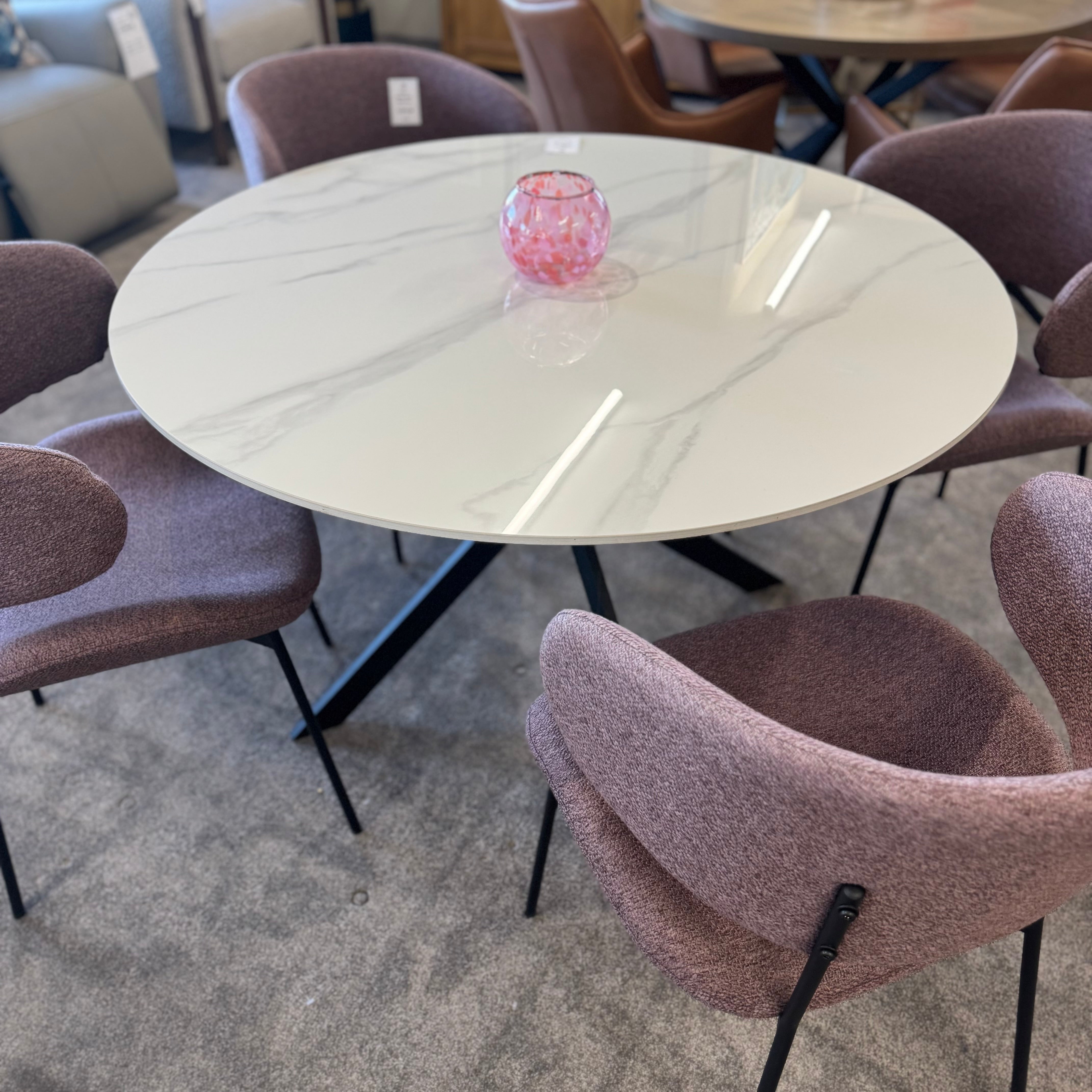 Circular White Table & 4 Dusty Rose Chairs | Clearance