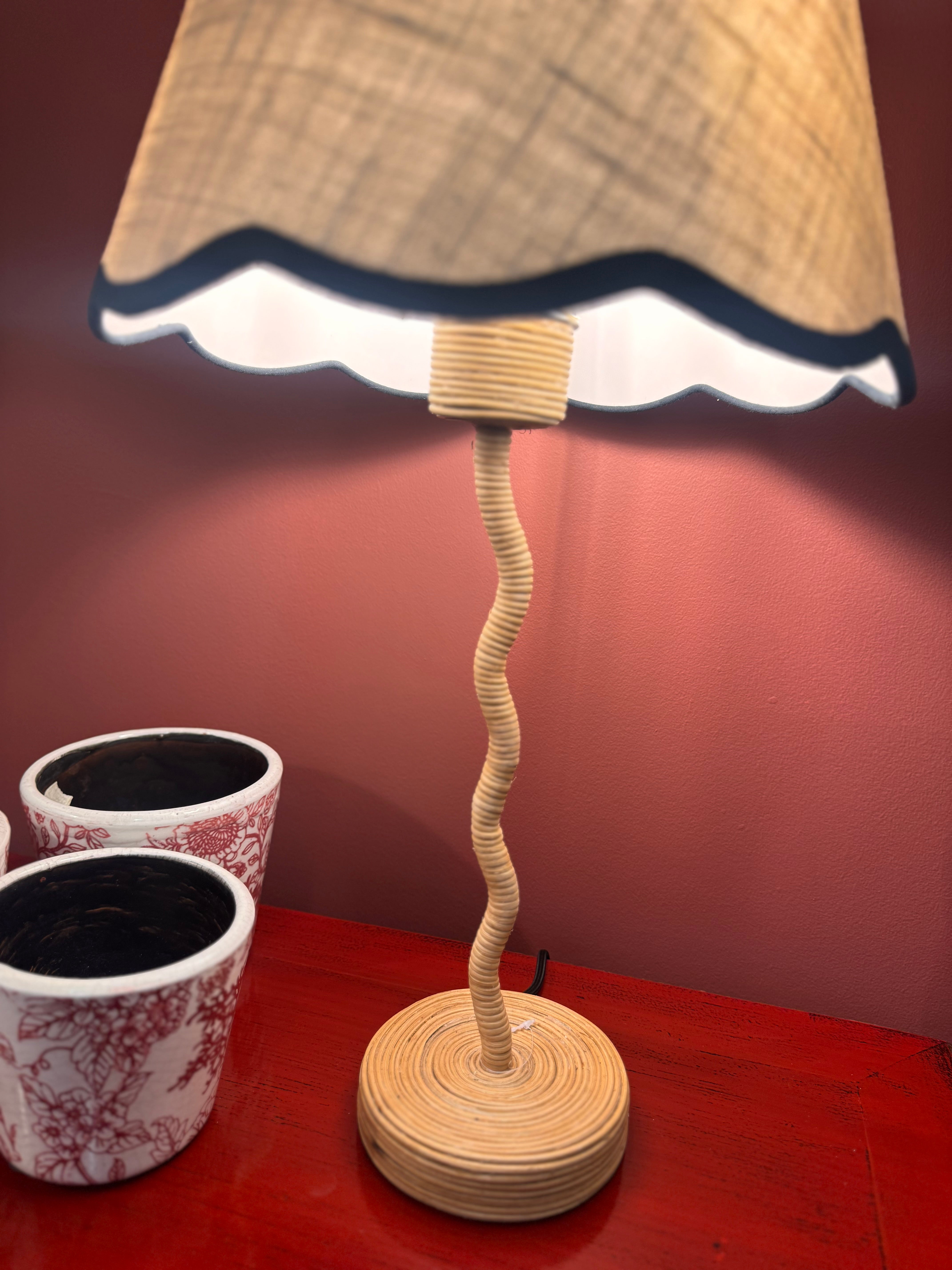 Rattan Wave Table Lamp + Scalloped Edge Shade 30cm