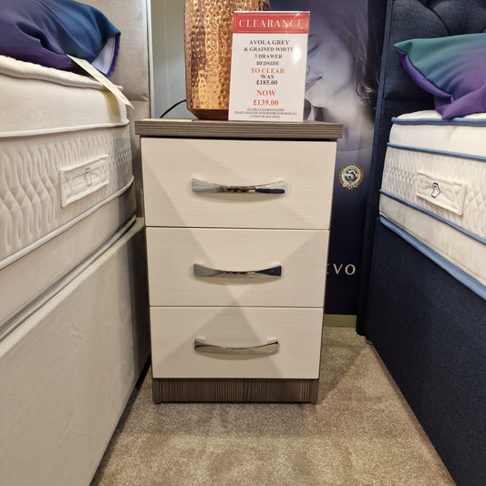 Avola Grey & Grained White 3 Drawer Bedside  | Clearance
