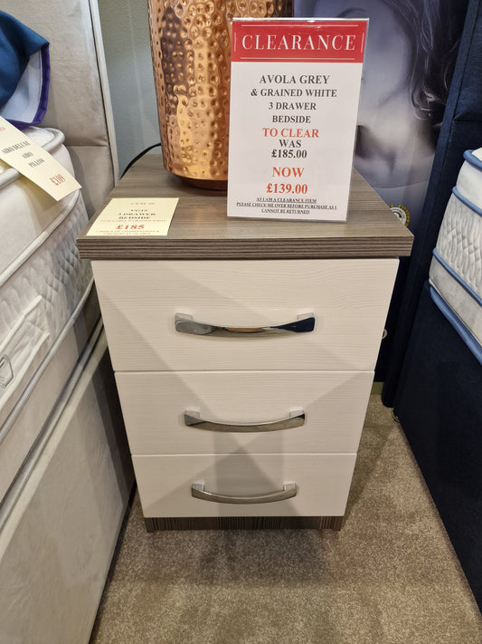 Avola Grey & Grained White 3 Drawer Bedside  | Clearance