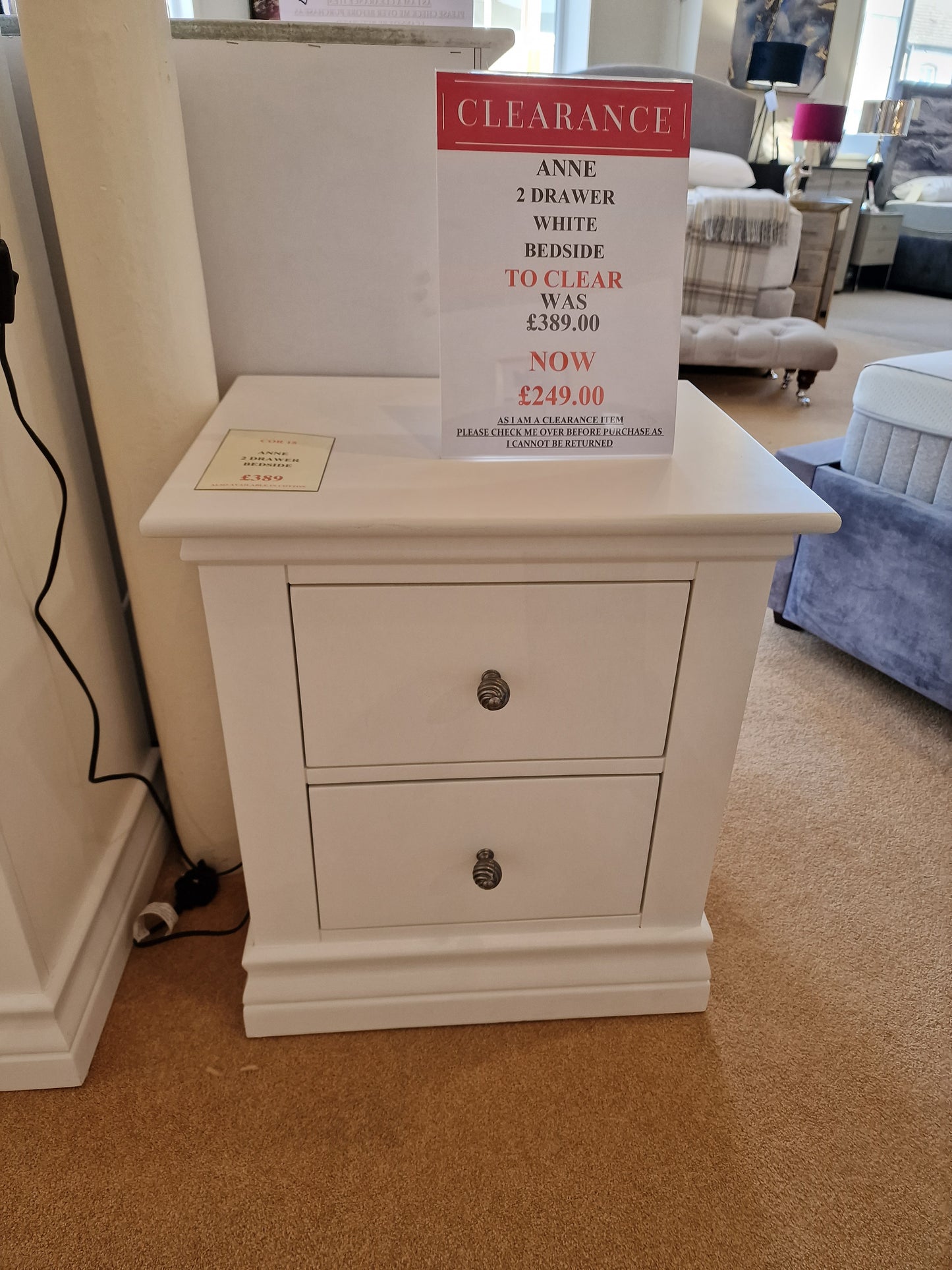 Anne 2 Drawer White Bedside  | Clearance