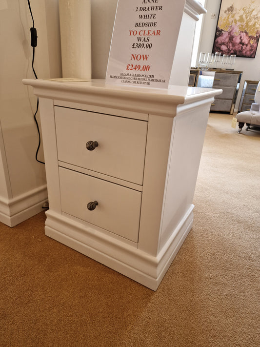 Anne 2 Drawer White Bedside  | Clearance