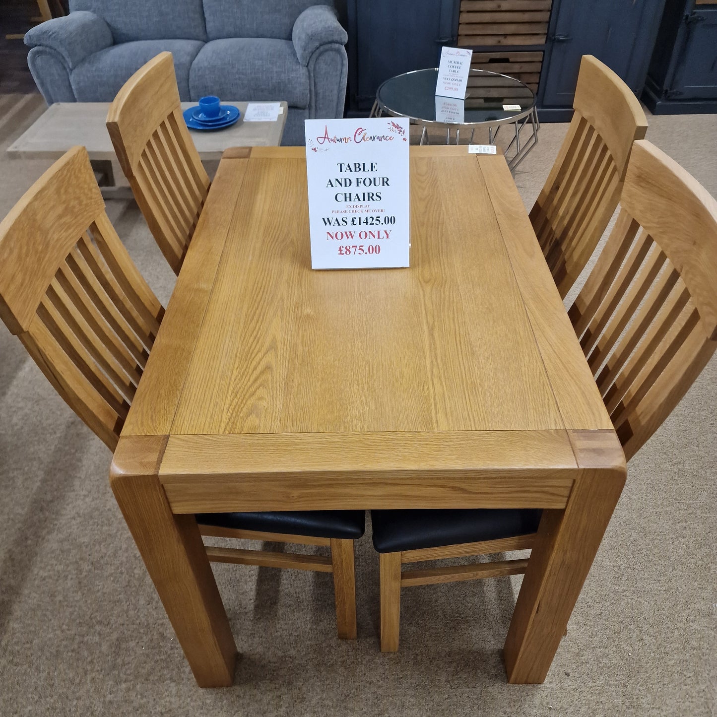 1.2m Oak Table and 4 Chairs | Clearance