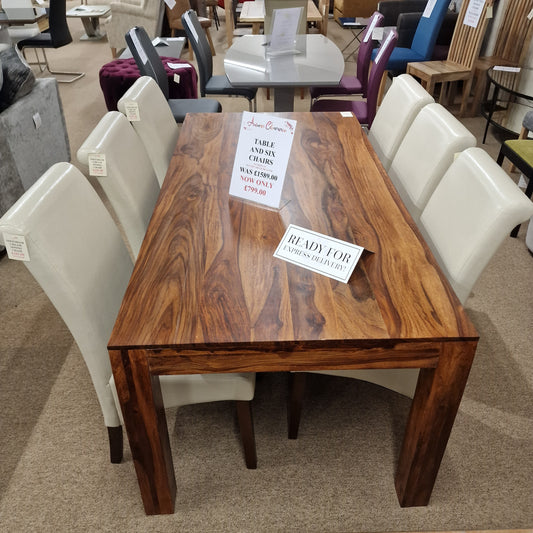 1.75m Wood Table & 6 Chairs | Clearance