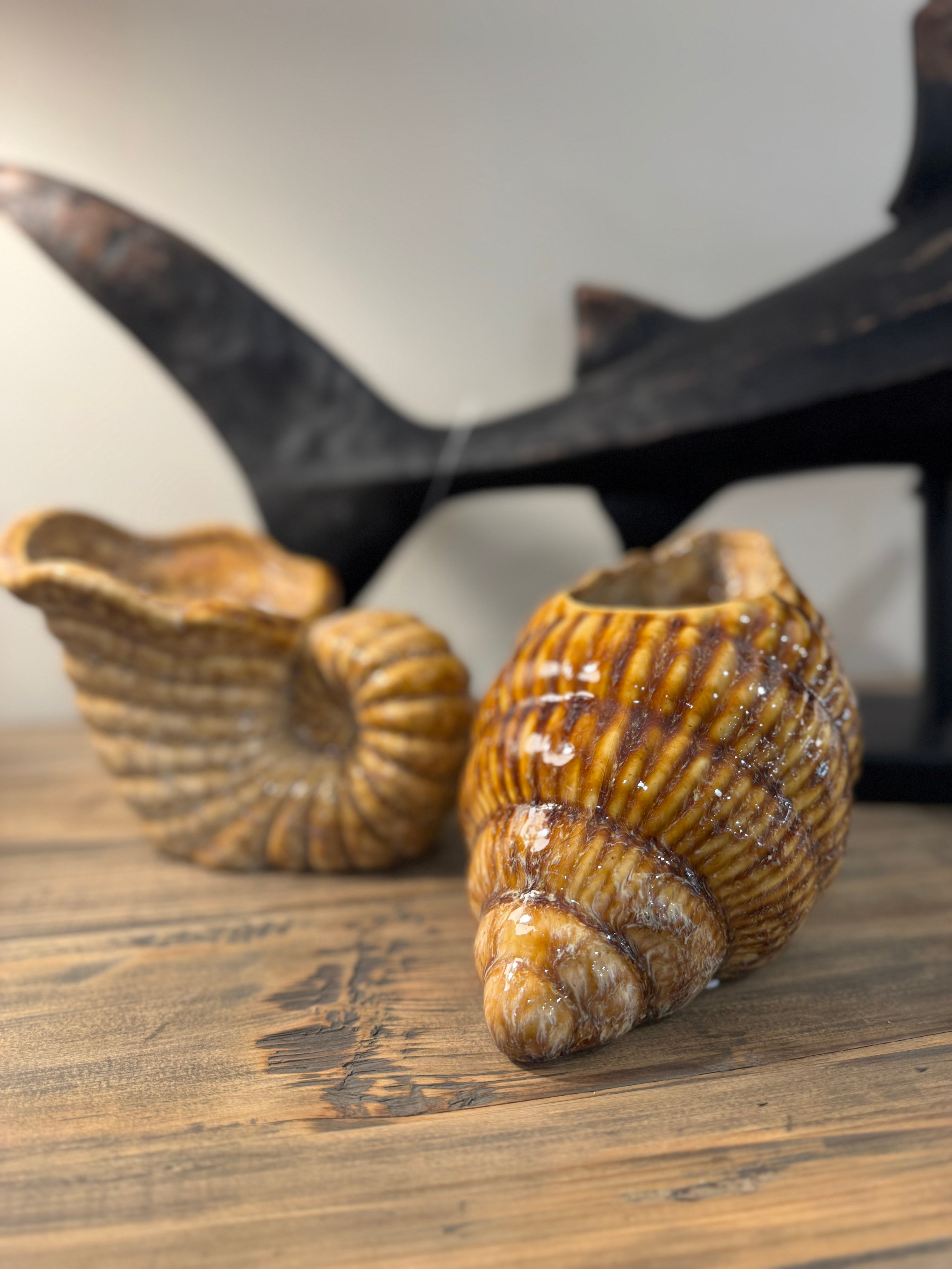 Cream Ceramic Shell Shaped Pot Glazed A