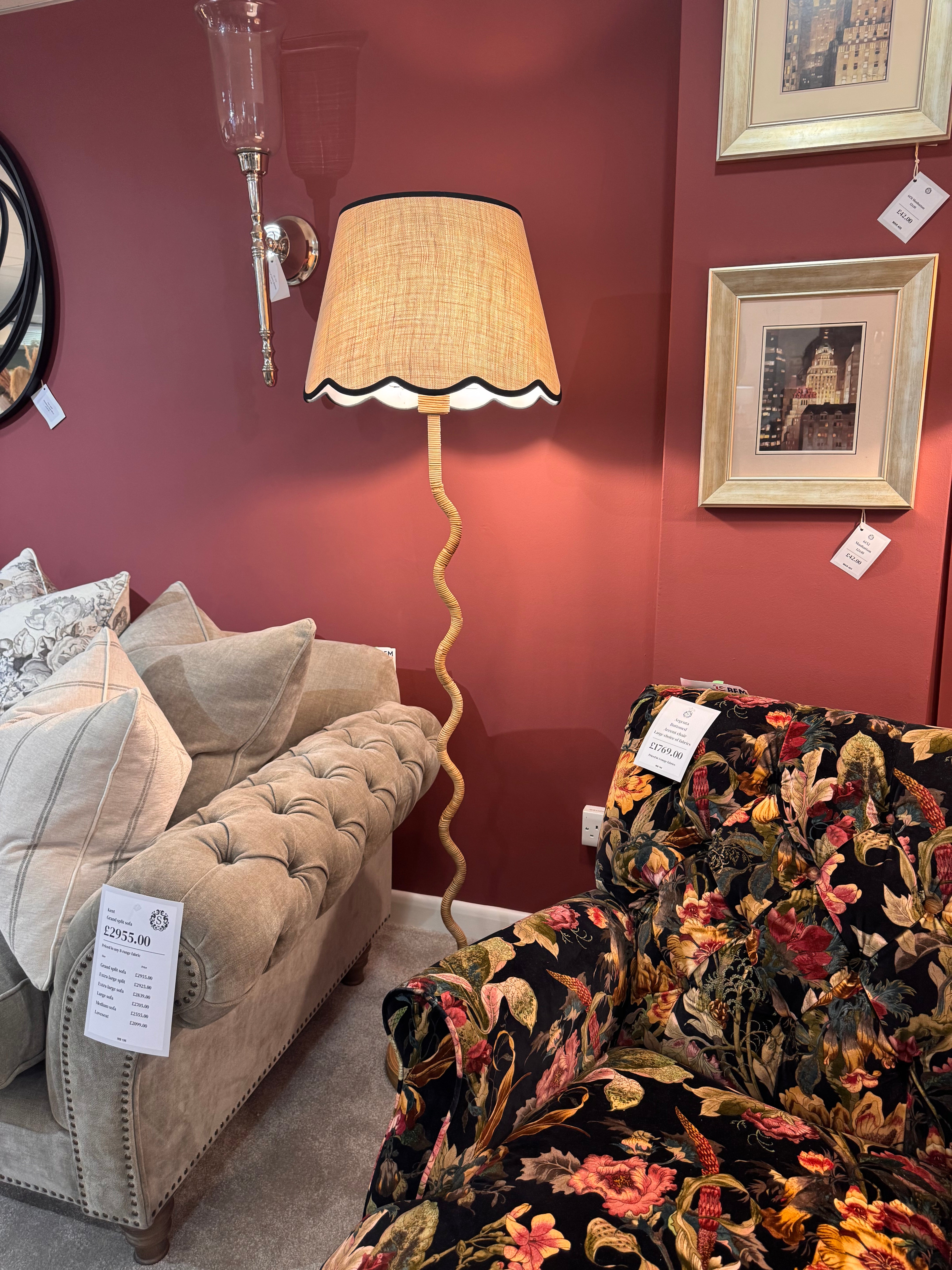 Rattan Wave Floor Lamp + Scalloped Edge Shade 40cm