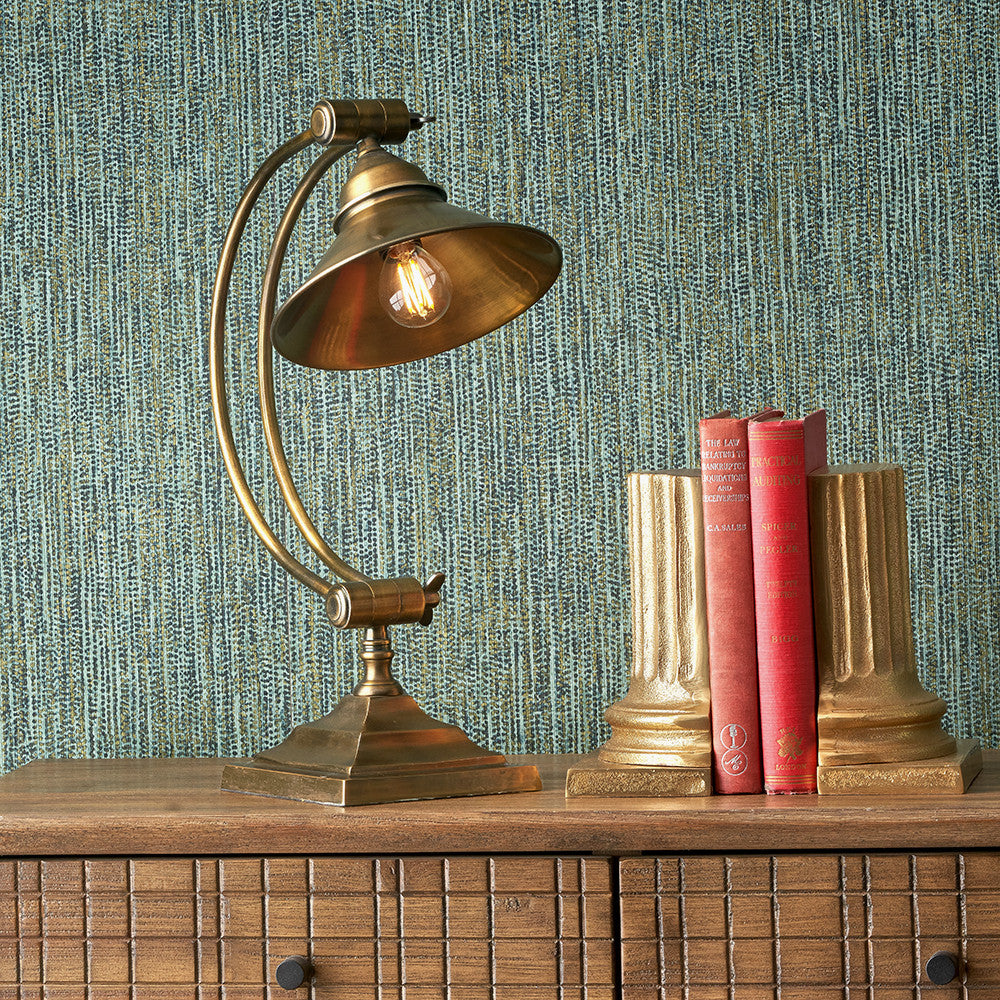 Antique Brass Metal Arched Arm Task Table Lamp