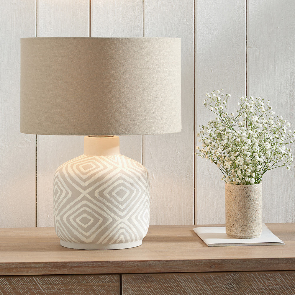 Small Grey Patterned Small Stoneware Table Lamp