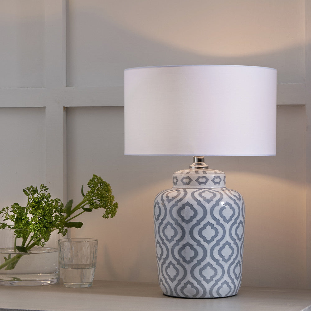 Grey and White Pattern Ceramic Table Lamp