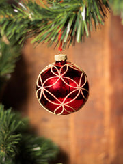 Christmas Bauble Red with Gold Flower