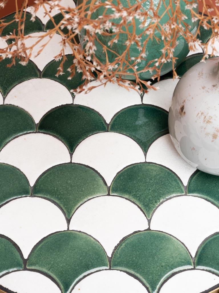 Side Table Ceramic Tiles Green & White