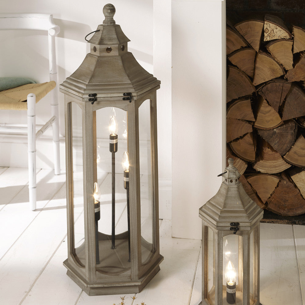 Grey Antique Wood Lantern Lamp