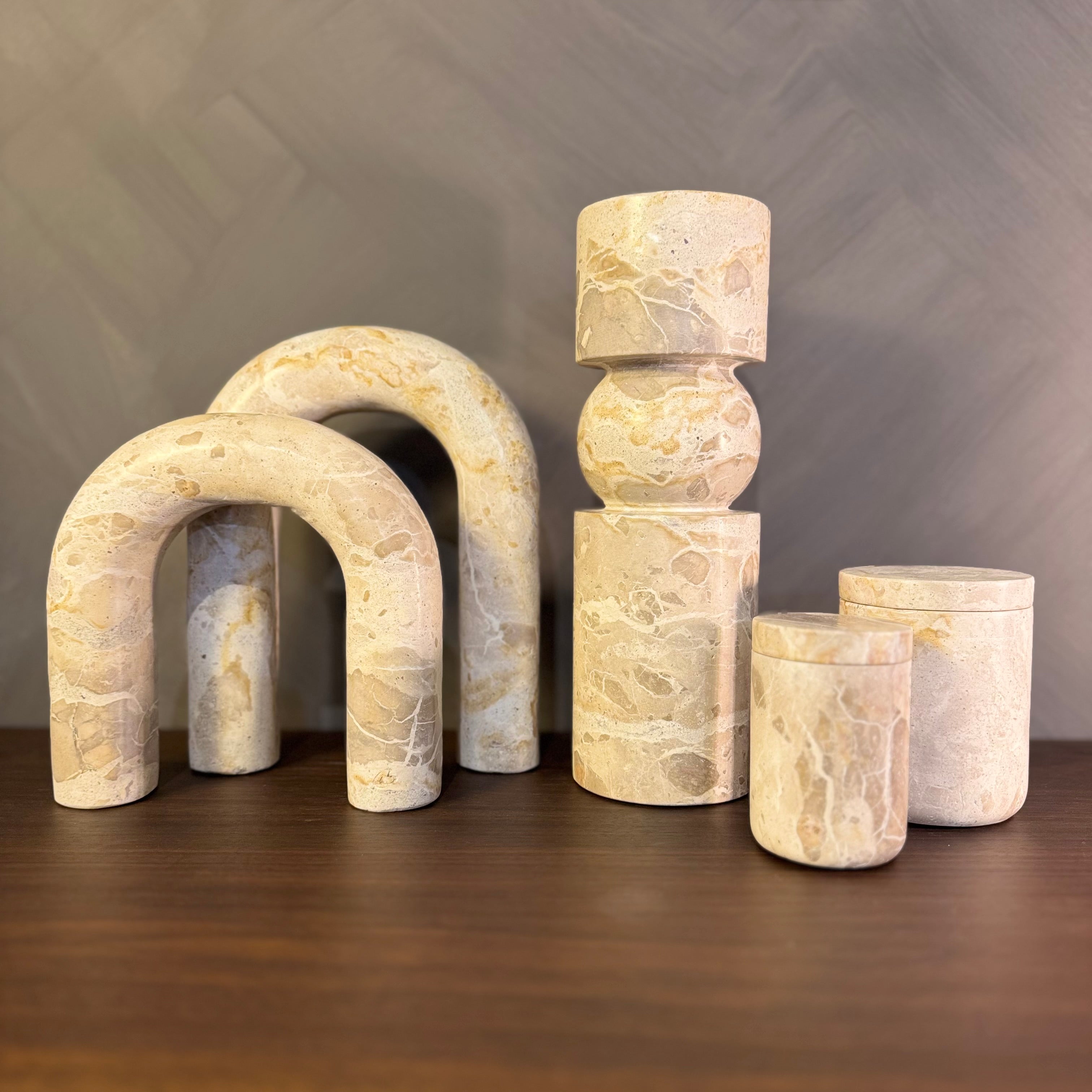 Neptune Marble Linen Candle Stick | Small