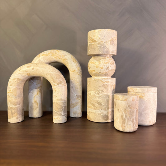 Neptune Marble Linen Candle Stick | Small