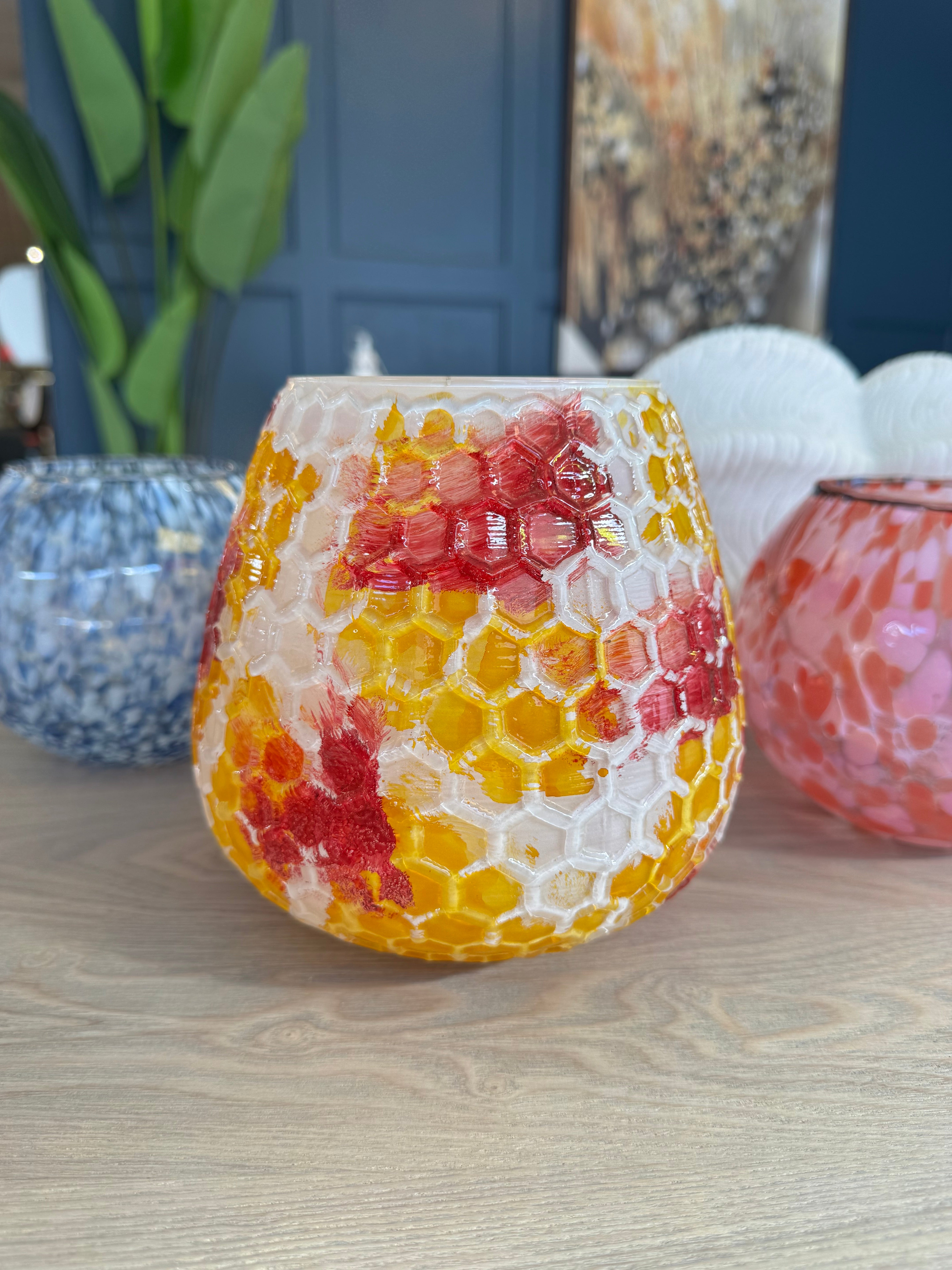 Sunset Glow Round Glass Lantern Large