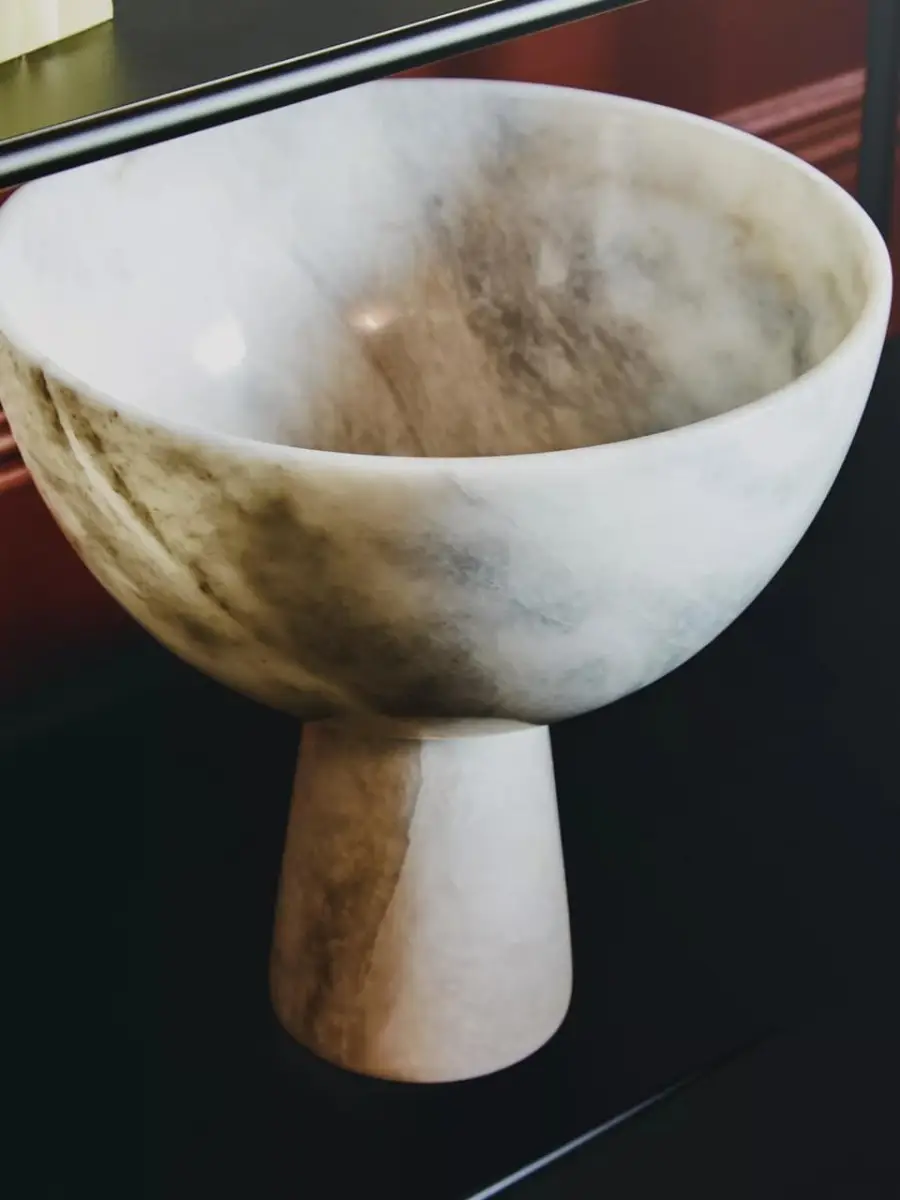 Large White Marble Pedestal Bowl