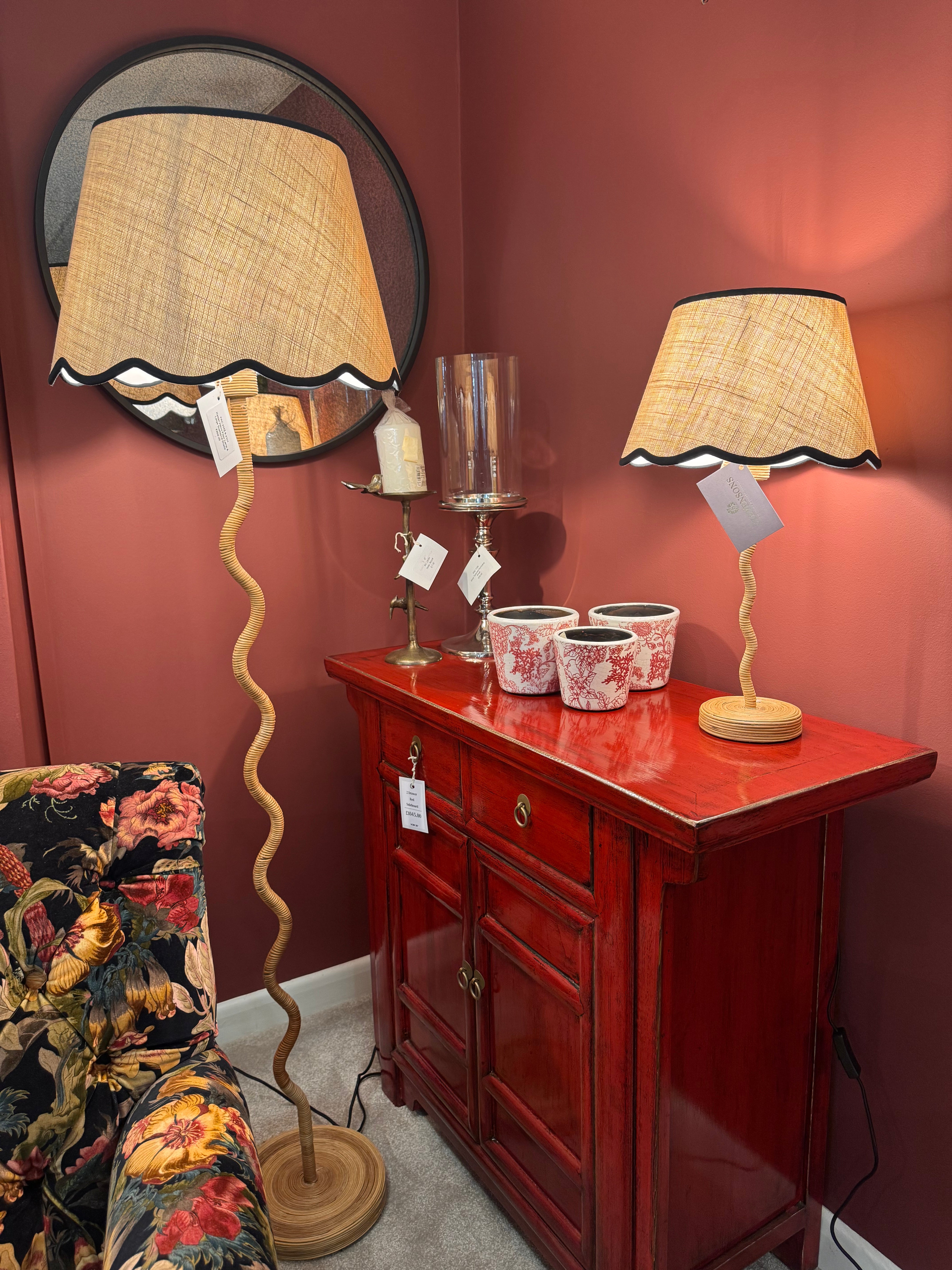 Rattan Wave Table Lamp + Scalloped Edge Shade 30cm
