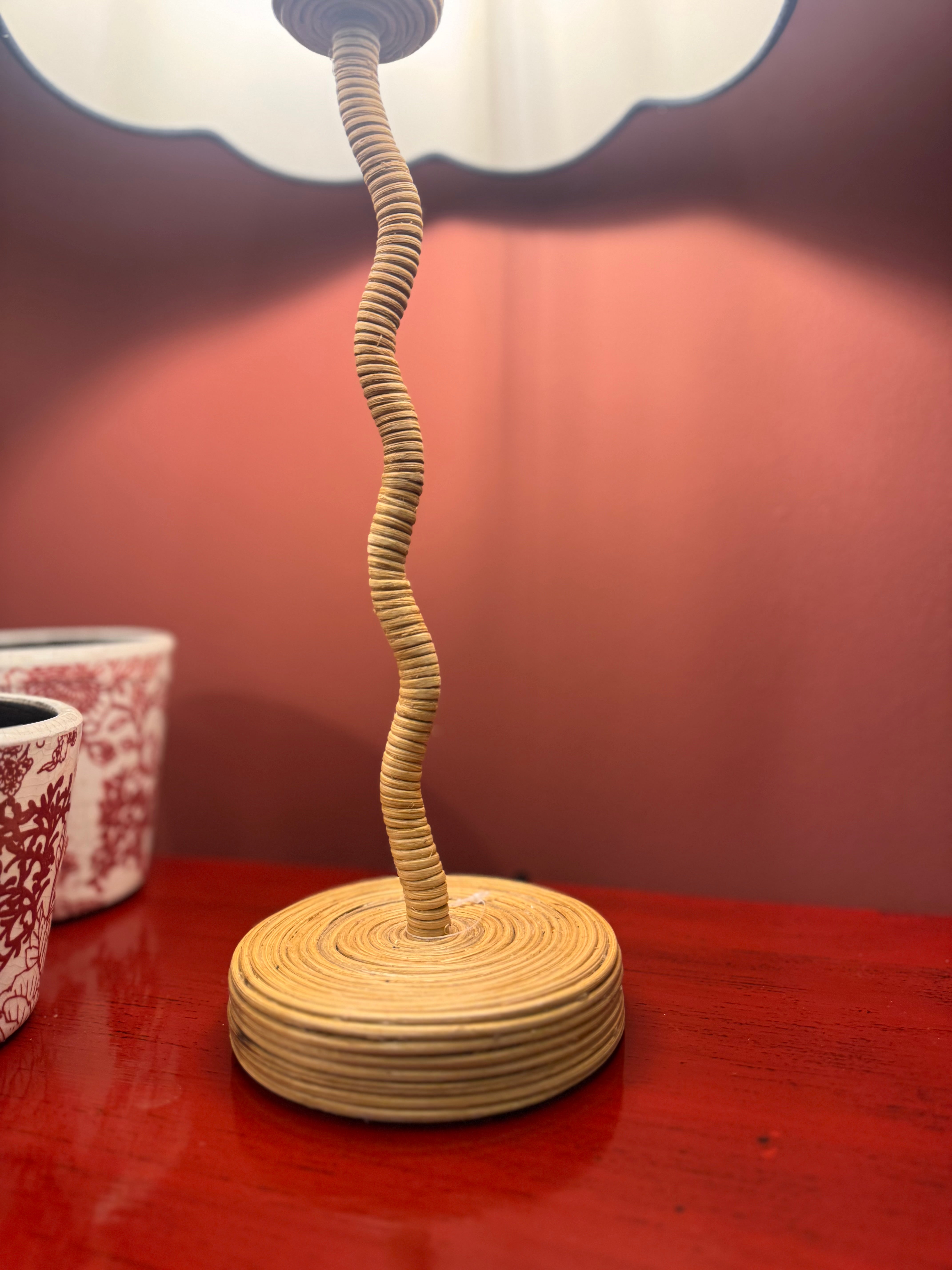 Rattan Wave Table Lamp + Scalloped Edge Shade 30cm