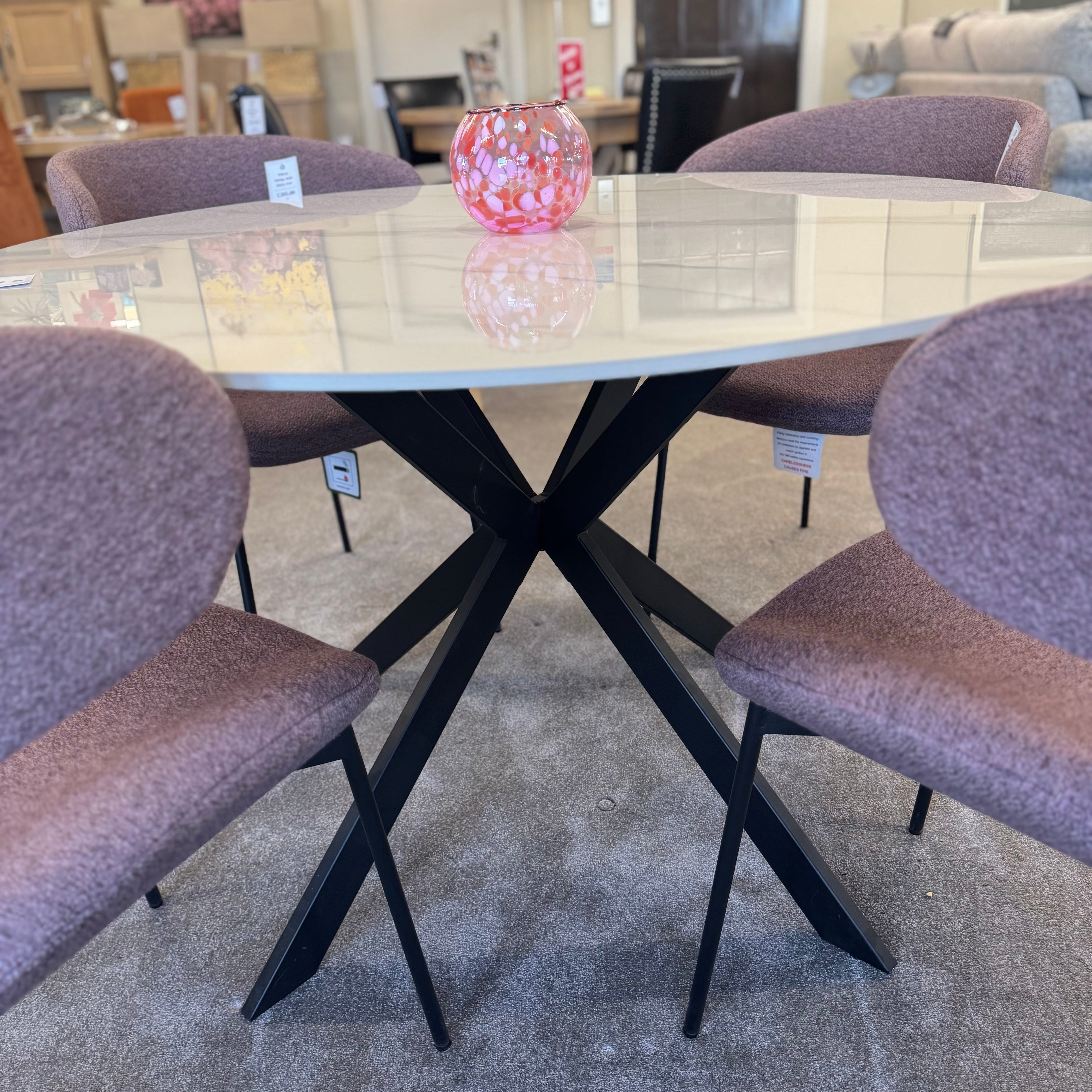 Circular White Table & 4 Dusty Rose Chairs | Clearance