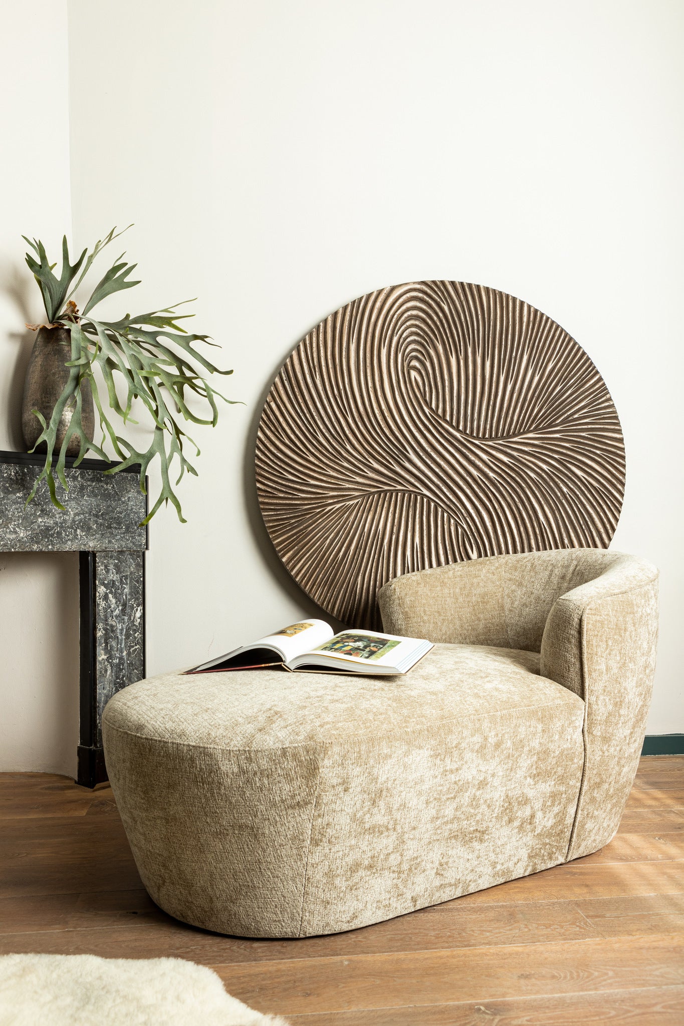 Brown MDF Round Wall Panel Swirl Carved