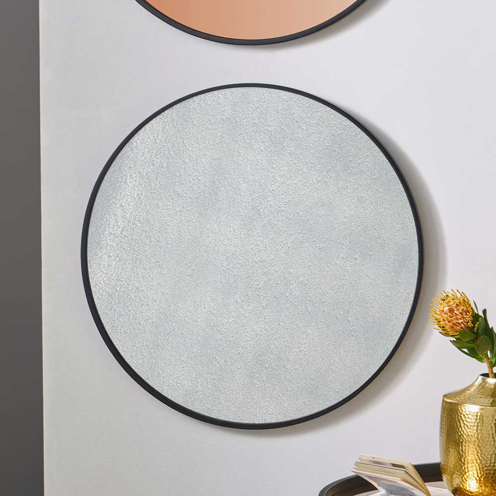 Matt Black & Foxed Glass Round Mirror