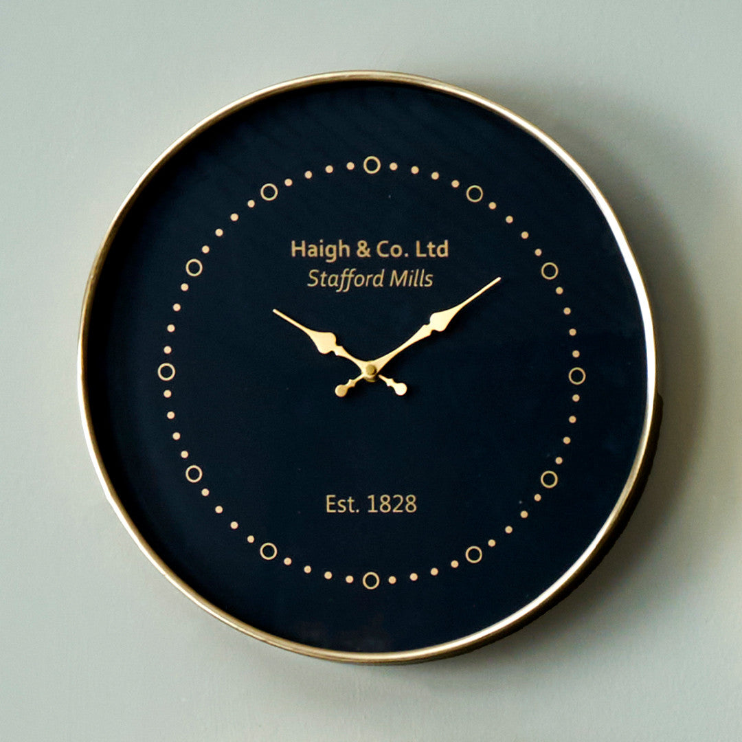 Black Wall Clock with Antique Brass Frame
