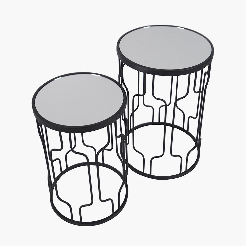 S/2 Caprisse Mirrored Glass & Graphite Side Tables