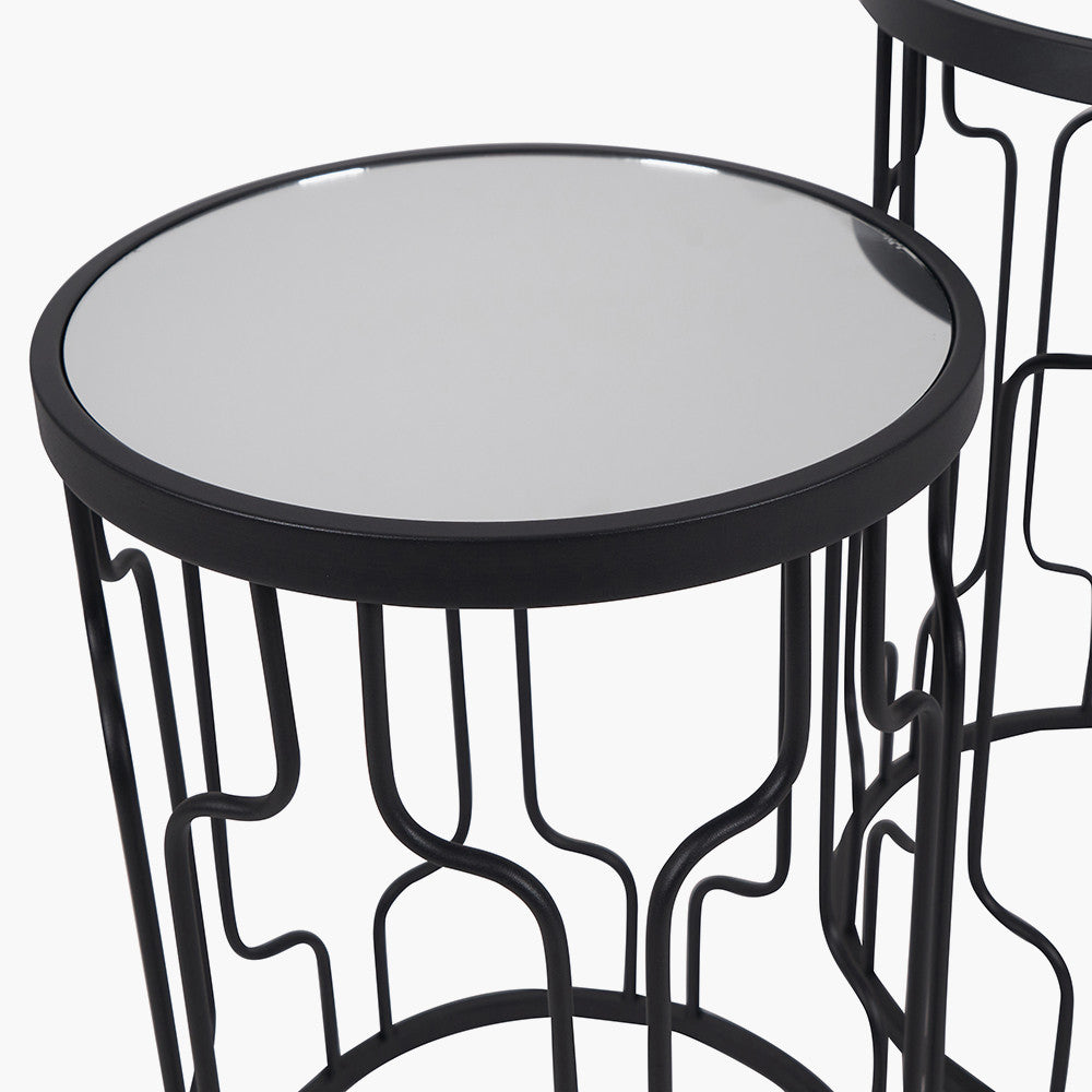 S/2 Caprisse Mirrored Glass & Graphite Side Tables