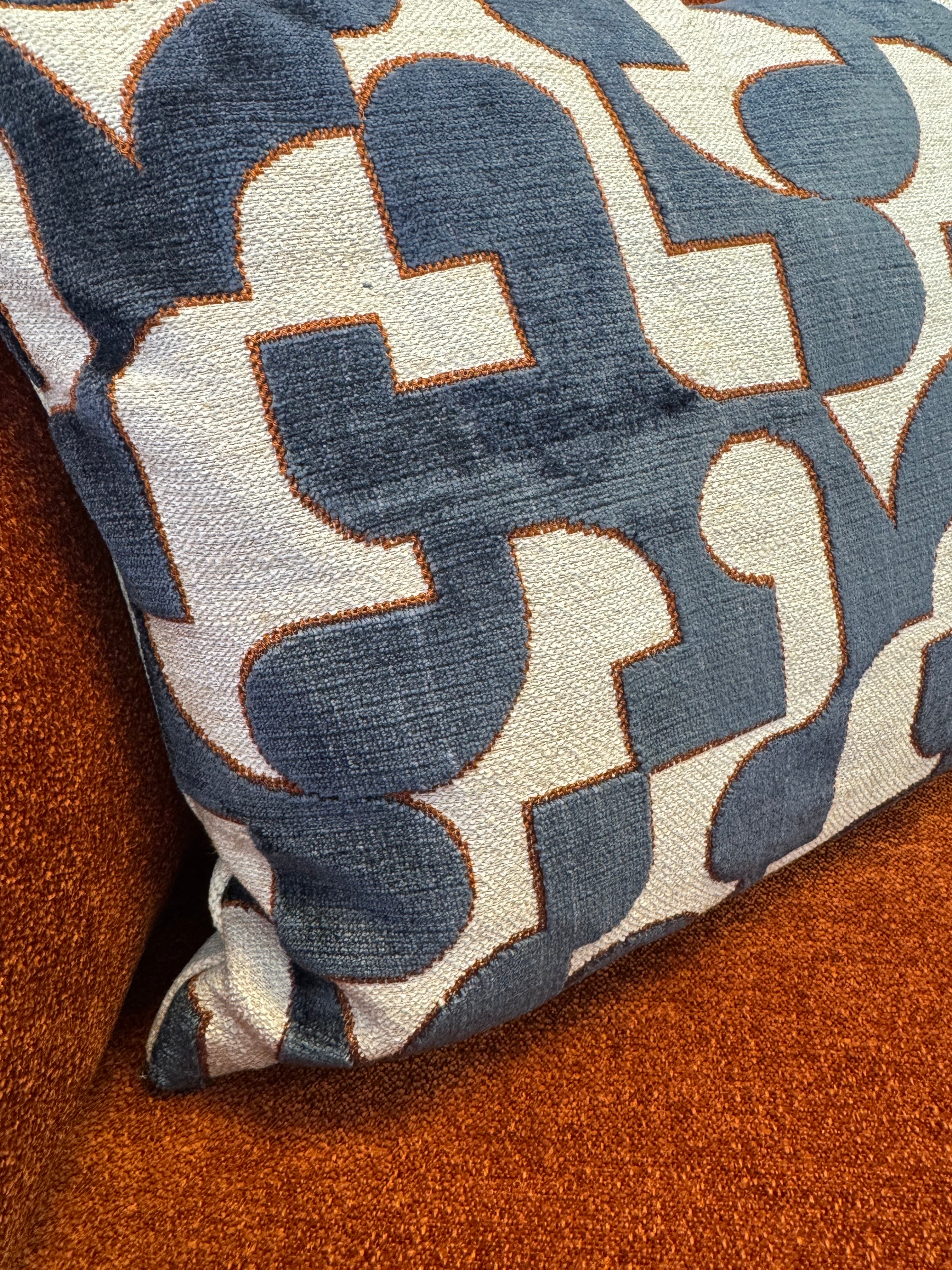 Harbour Blue & Orange Cushion 40 x 60