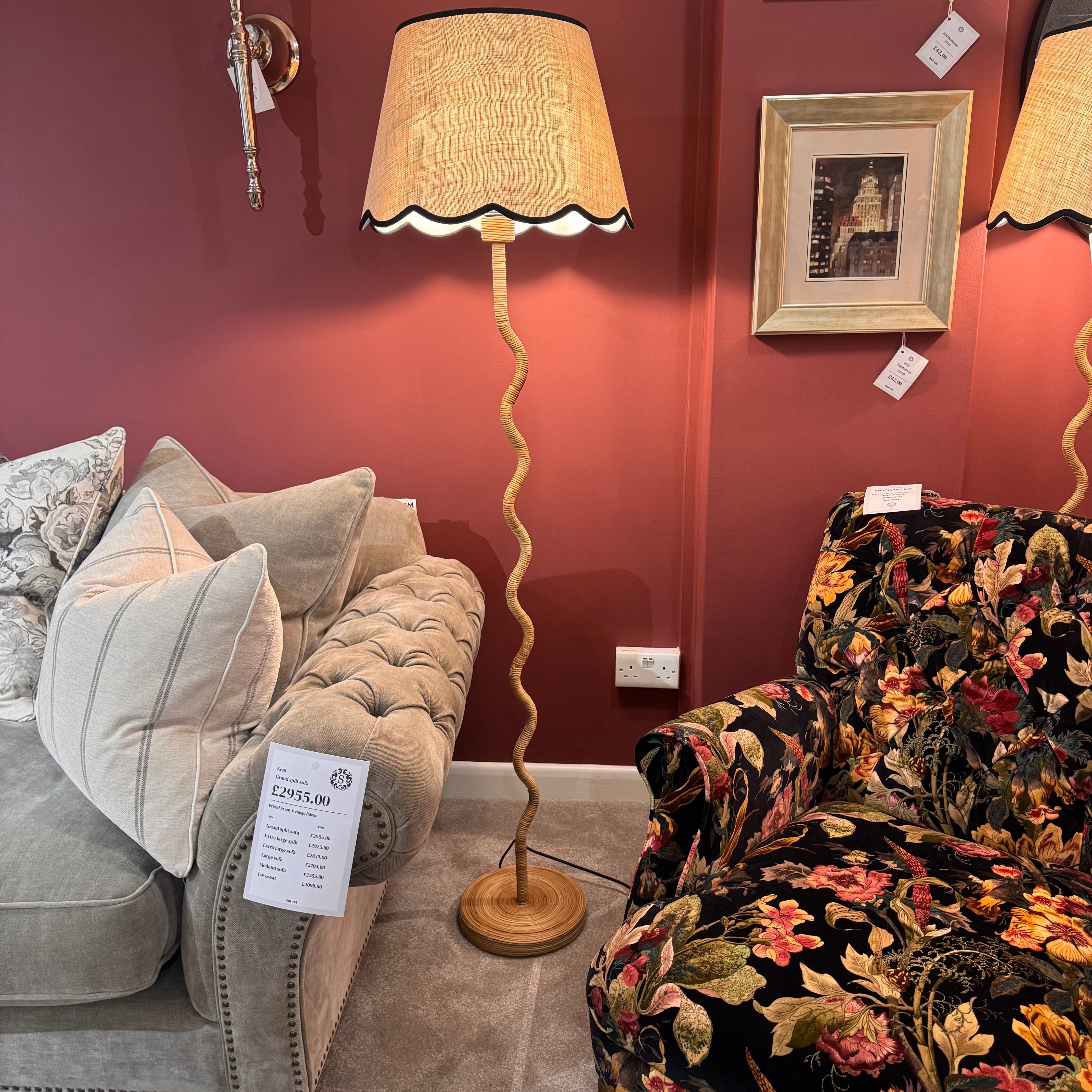 Rattan Wave Floor Lamp + Scalloped Edge Shade 40cm